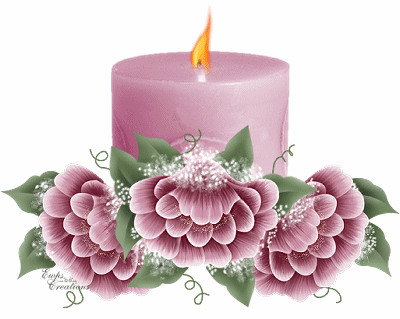 a candle and flowers